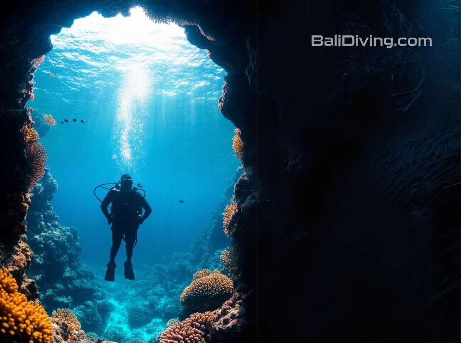 woman diving under water